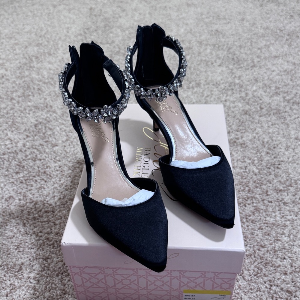 Badgley Mischka Black Heels with Crystal Accents